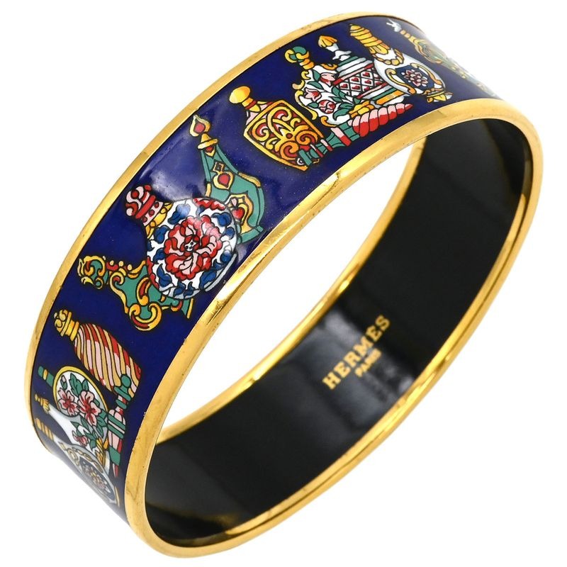 Hermes Bangle Emile GM Cloisonne Navy and Multicolor Gold Hardware Blue