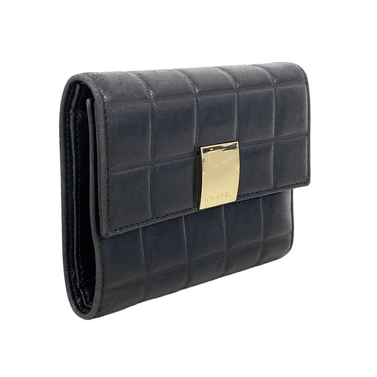 Chanel Trifold Wallet Choco Bar Lambskin Black Gold — view 2
