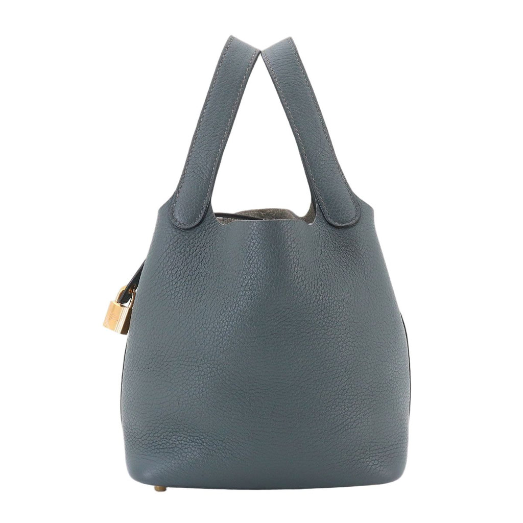 Hermes Picotin Lock 18 PM Hand Bag Taurillon Clemence Blue Orage Gold