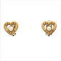 Celine Logo Heart Motif Pearl Earrings Gold