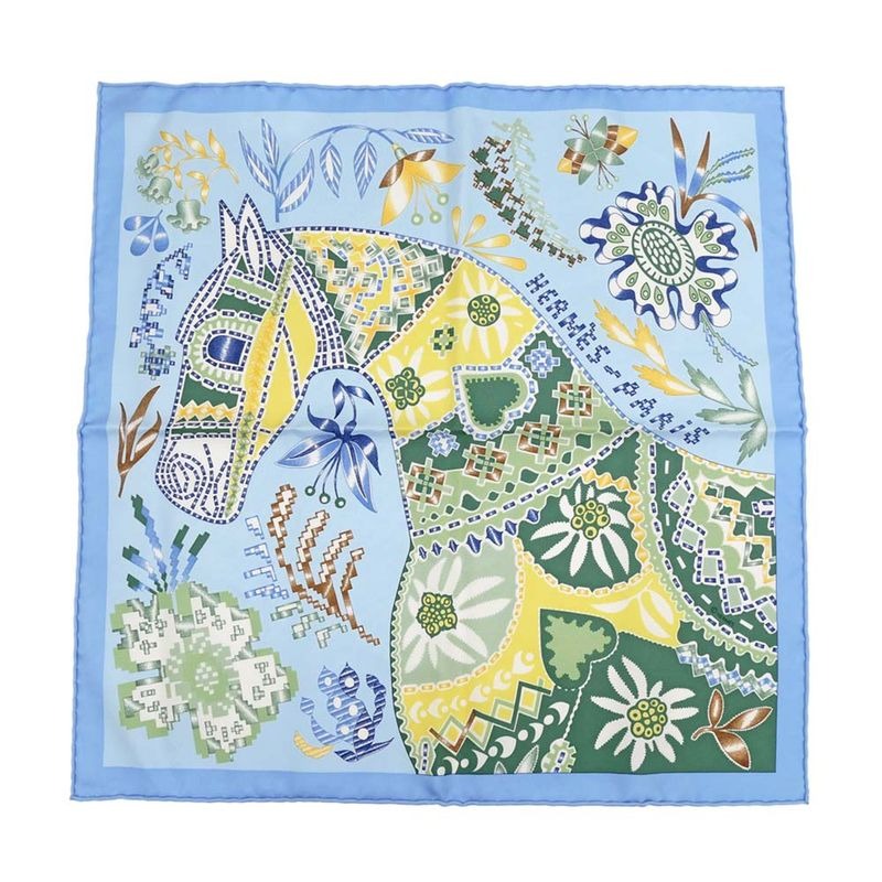 Hermes Carre 45 Scarf en Attendant Ulysse Silk Light Blue Bandana