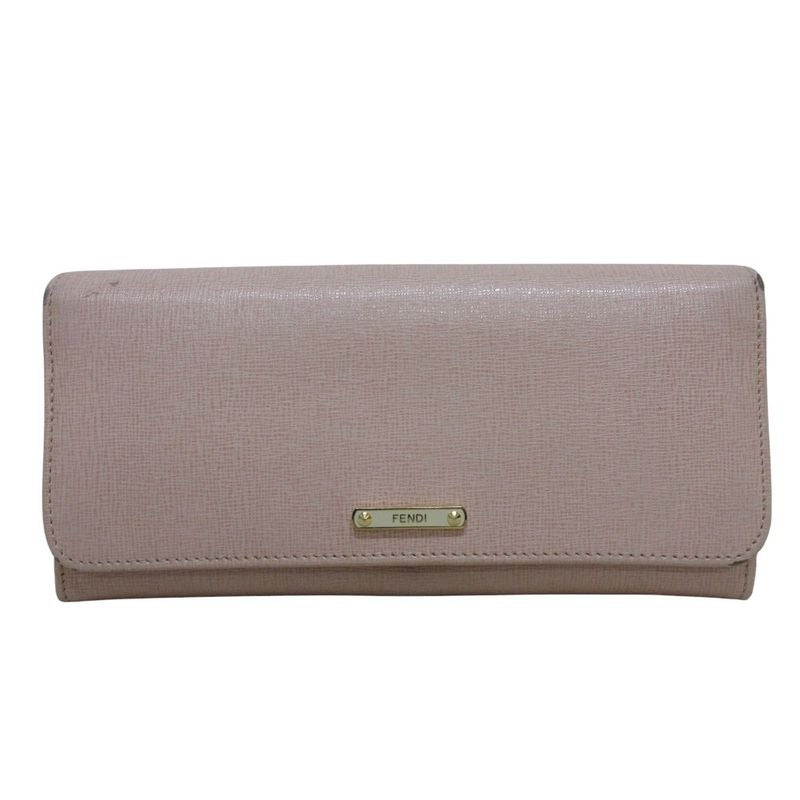 Fendi Leather Logo Plate Bifold Long Wallet 8 F09 Fondk Pink