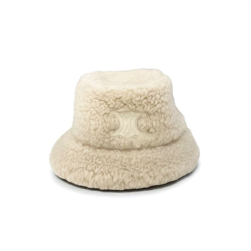 Celine Hat Cashmere Beige Triomphe Logo Bucket