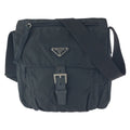 Prada Tessuto Black Silver Nylon Leather Shoulder Bag