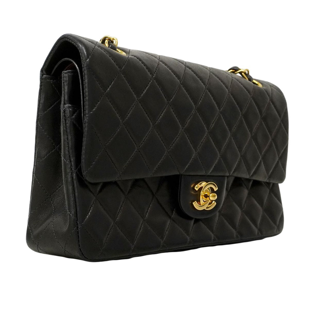 Chanel Shoulder Bag Quilted Lambskin Black Gold — view 2