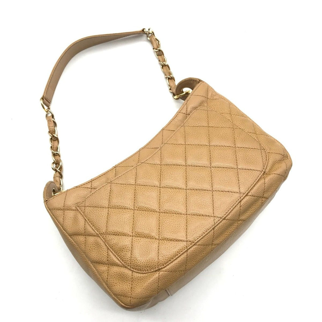 Chanel Quilted Caviar Leather Chain Shoulder Bag Beige — view 2