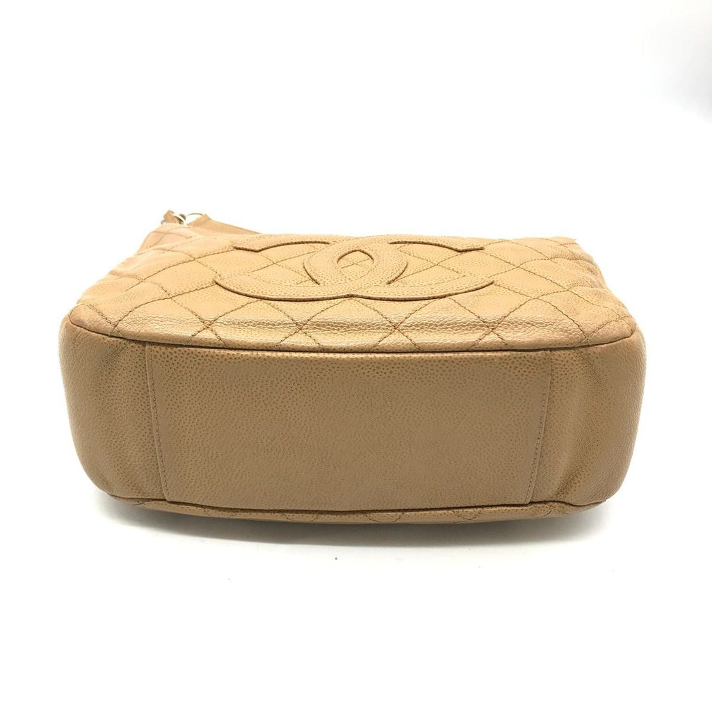 Chanel Quilted Caviar Leather Chain Shoulder Bag Beige — view 3