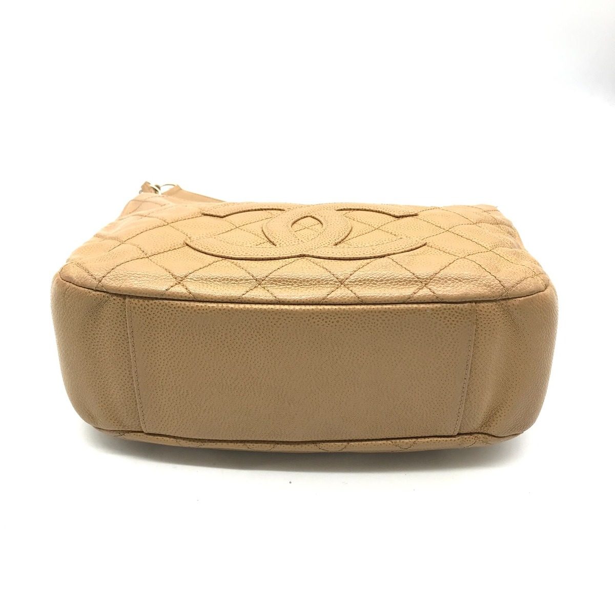 Chanel Quilted Caviar Leather Chain Shoulder Bag Beige — view 3