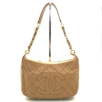 Chanel Quilted Caviar Leather Chain Shoulder Bag Beige