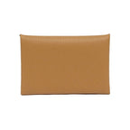 Hermes Calvi Sesame Brown Chevre Silver Hardware Card Holder