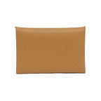 Hermes Calvi Sesame Brown Chevre Silver Hardware Card Holder — view 2