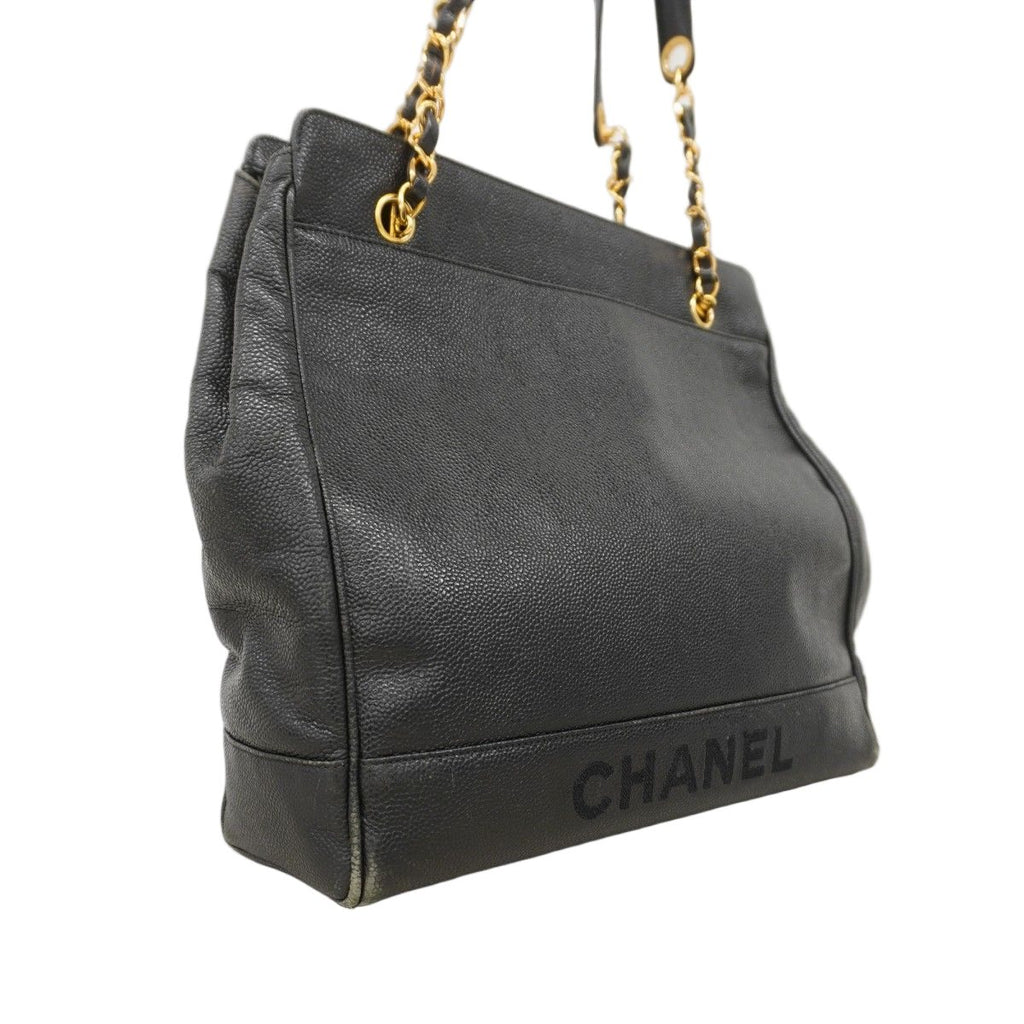 Chanel Shoulder Bag Caviar Leather Black Gold — view 2