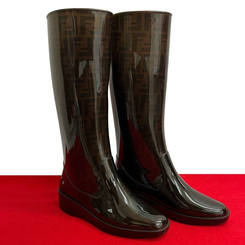 Fendi Zucca FF Logo Pattern Rubber Rain Boots Long Size 39