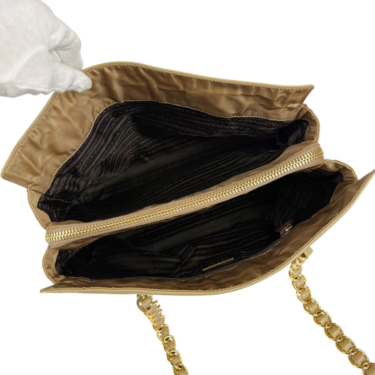 Prada Logo Shape Press Chain Tote Beige Nappa Leather Tessuto — view 8