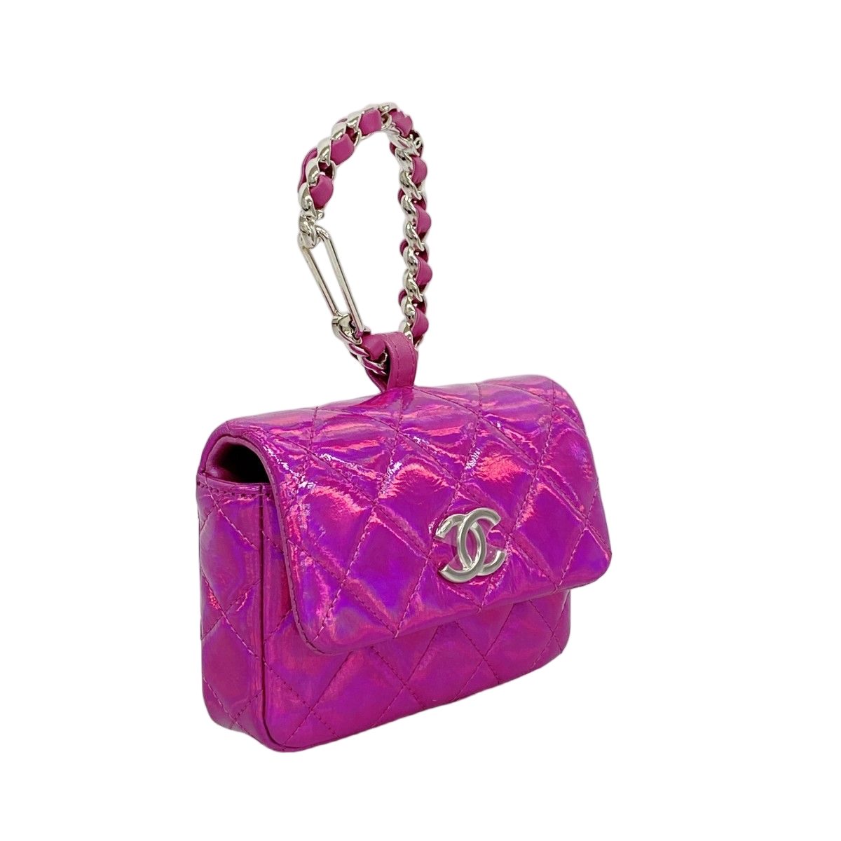 Chanel Pouch Quilted Patent Leather Pink Silver — view 2