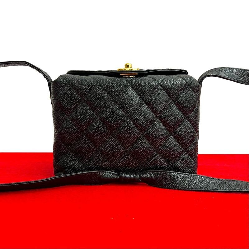 Chanel Vintage Quilted Caviar Leather Shoulder Bag Black — view 2