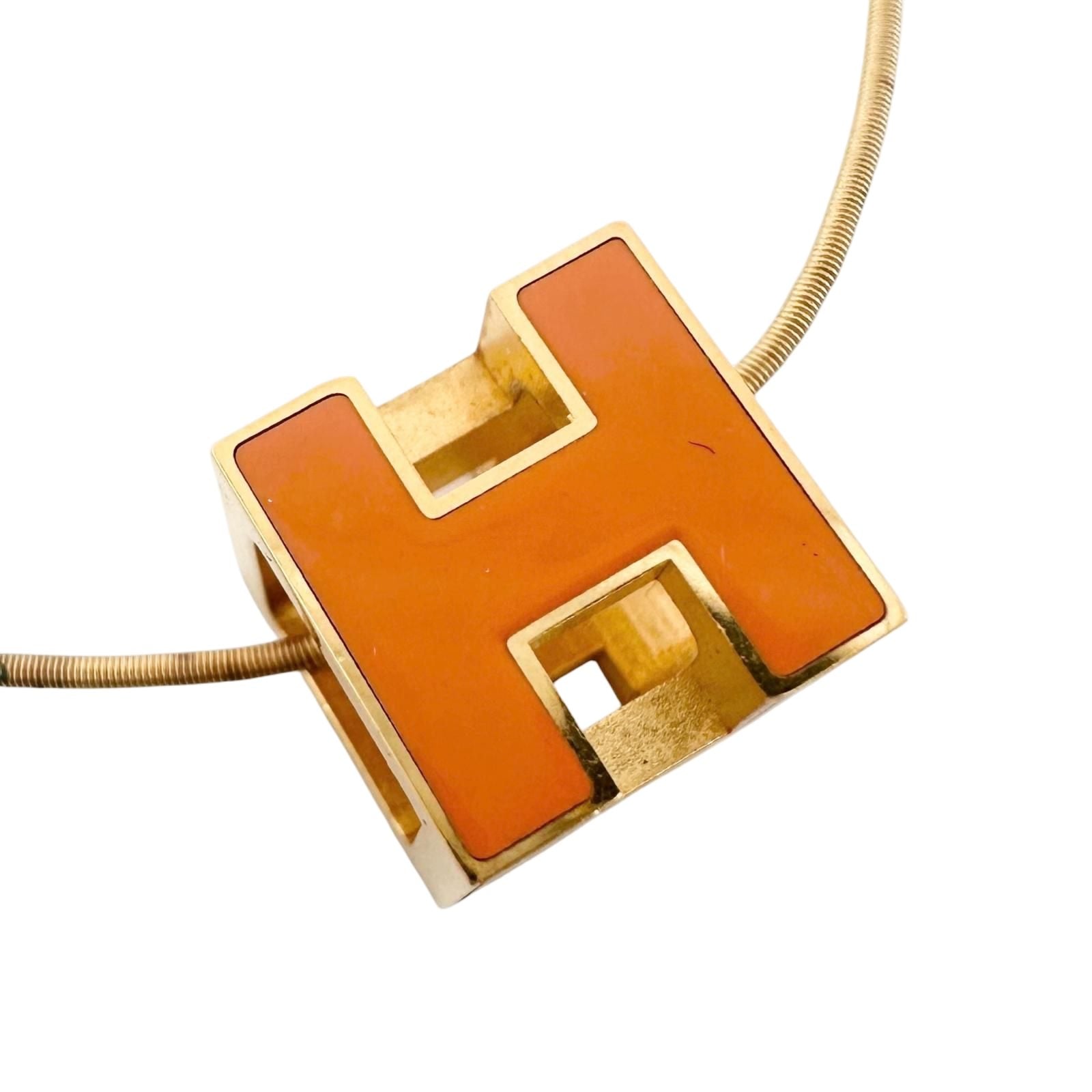 Hermes Cube Metal Orange Gold Necklace