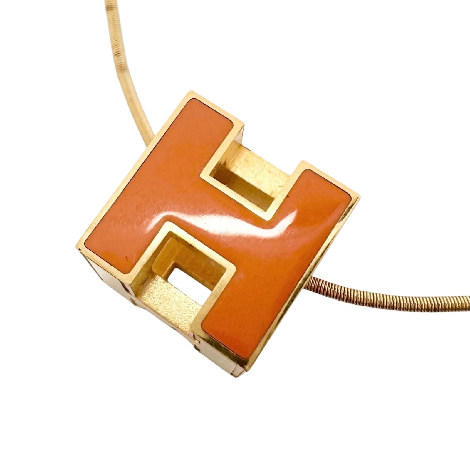 Hermes Cube Metal Orange Gold Necklace — view 2