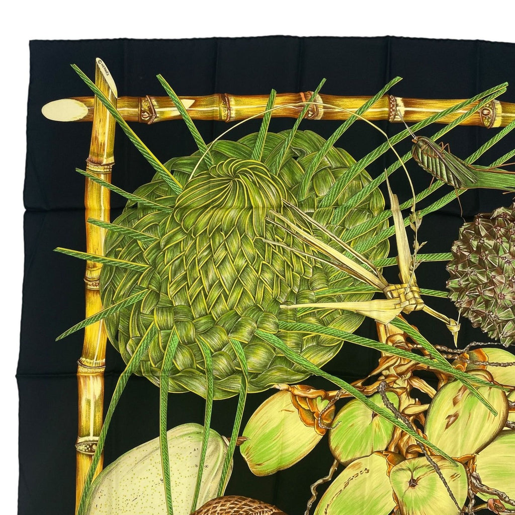 Hermes Scarf Silk Carre 90 Jardin Creole Cles Or's Paradise Black — view 2