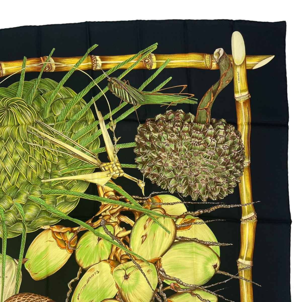 Hermes Scarf Silk Carre 90 Jardin Creole Cles Or's Paradise Black — view 3