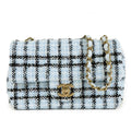 Chanel Mini Quilted Blue Black Gold Tweed Leather Chain Shoulder Bag 20
