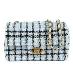 Chanel Mini Quilted Blue Black Gold Tweed Leather Chain Shoulder Bag 20