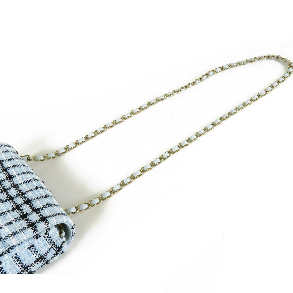 Chanel Mini Quilted Blue Black Gold Tweed Leather Chain Shoulder Bag 20 — view 4