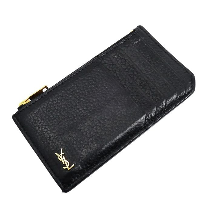 Saint Laurent Tiny Cassandra Fragment Zip Card Case Coin Black