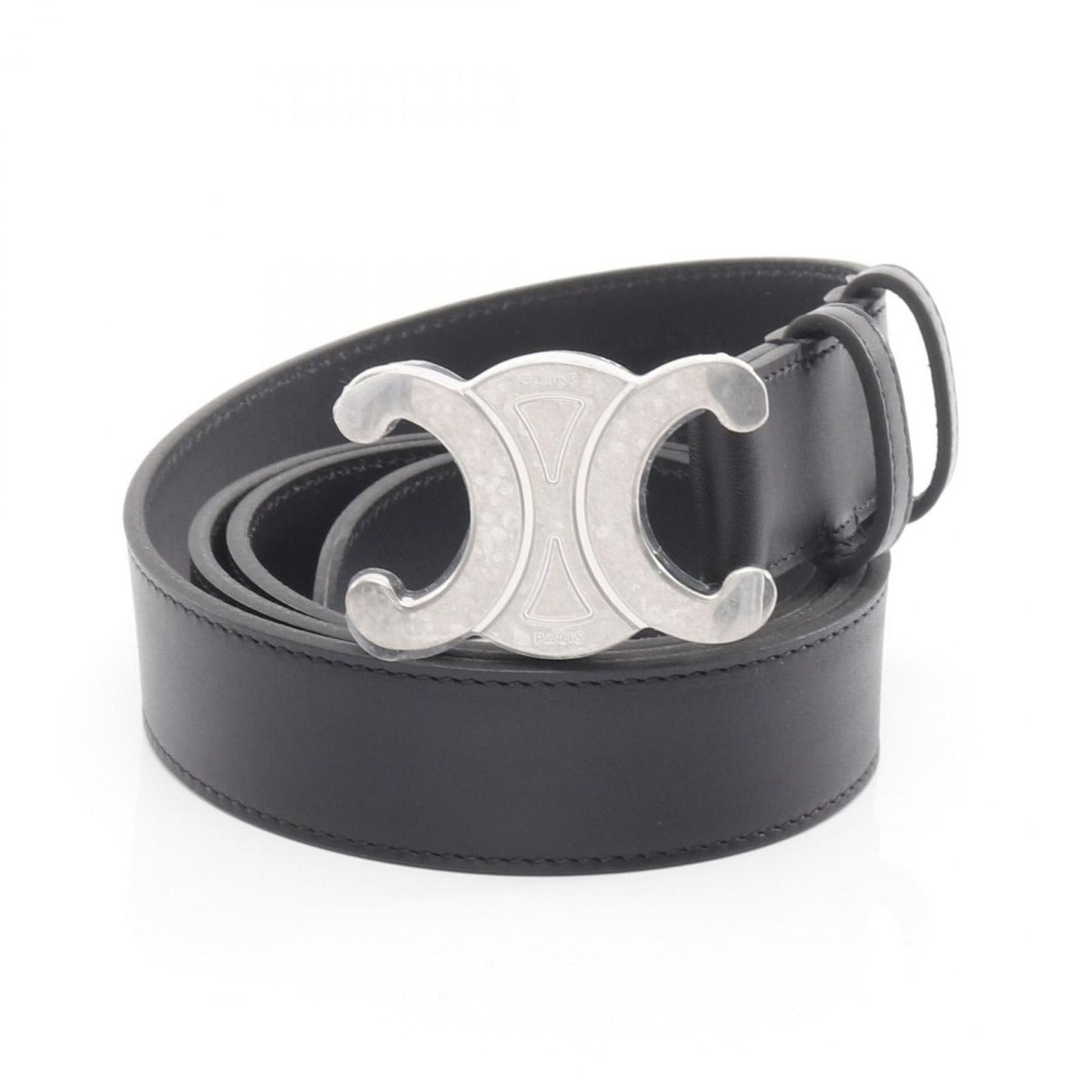 Celine Belt Triomphe Black Leather