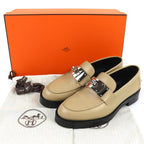 Hermes Moccasins Hot Kelly Buckle Leather Loafers Beige Silver 37.5 — view 2