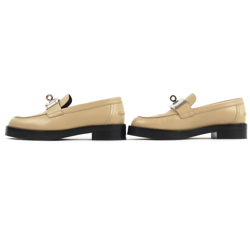 Hermes Moccasins Hot Kelly Buckle Leather Loafers Beige Silver 37.5 — view 3