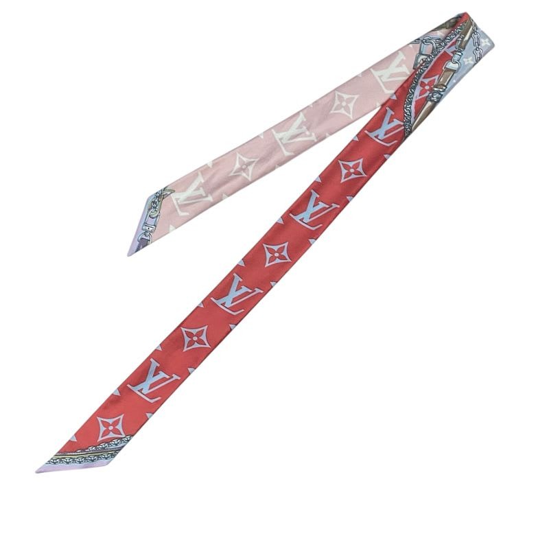 Louis Vuitton Current Twilly Silk Monogram Logo All Over Pattern Pink Blue
