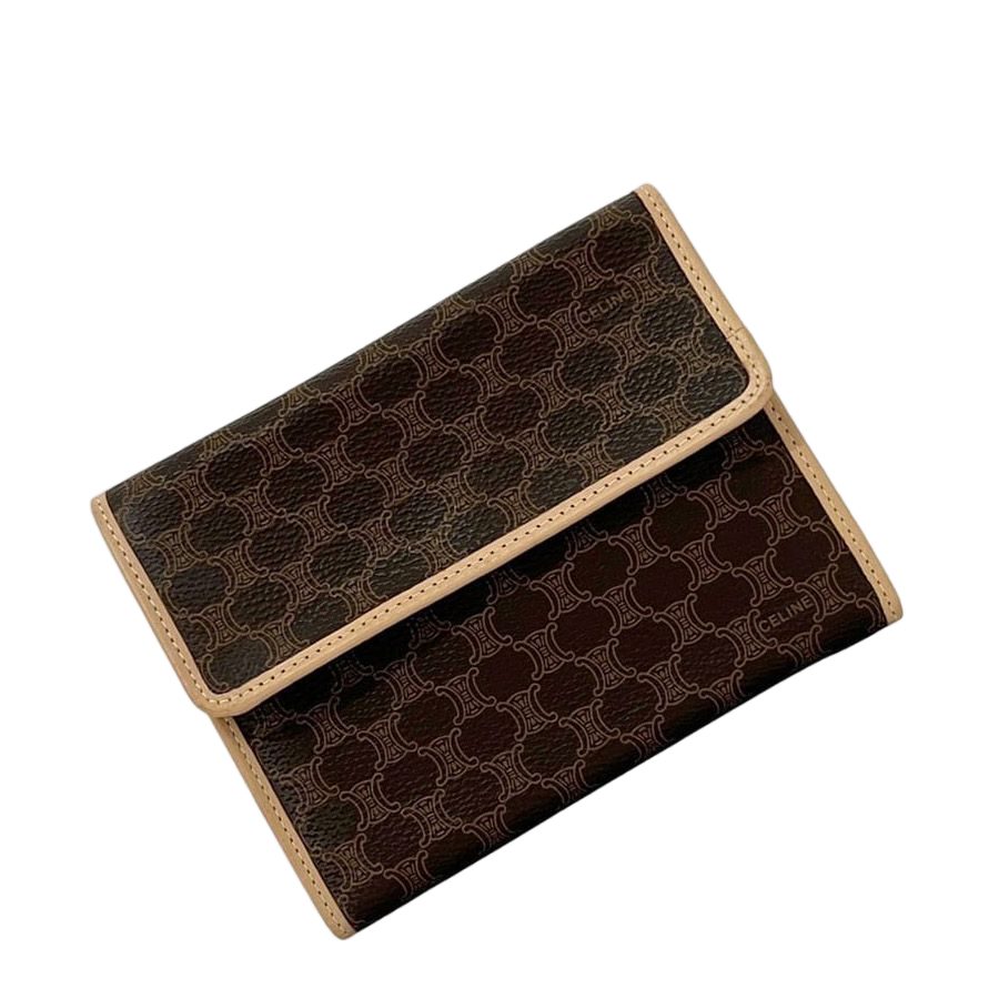 Celine Trifold Wallet Brown Macadam Leather YS 10 15