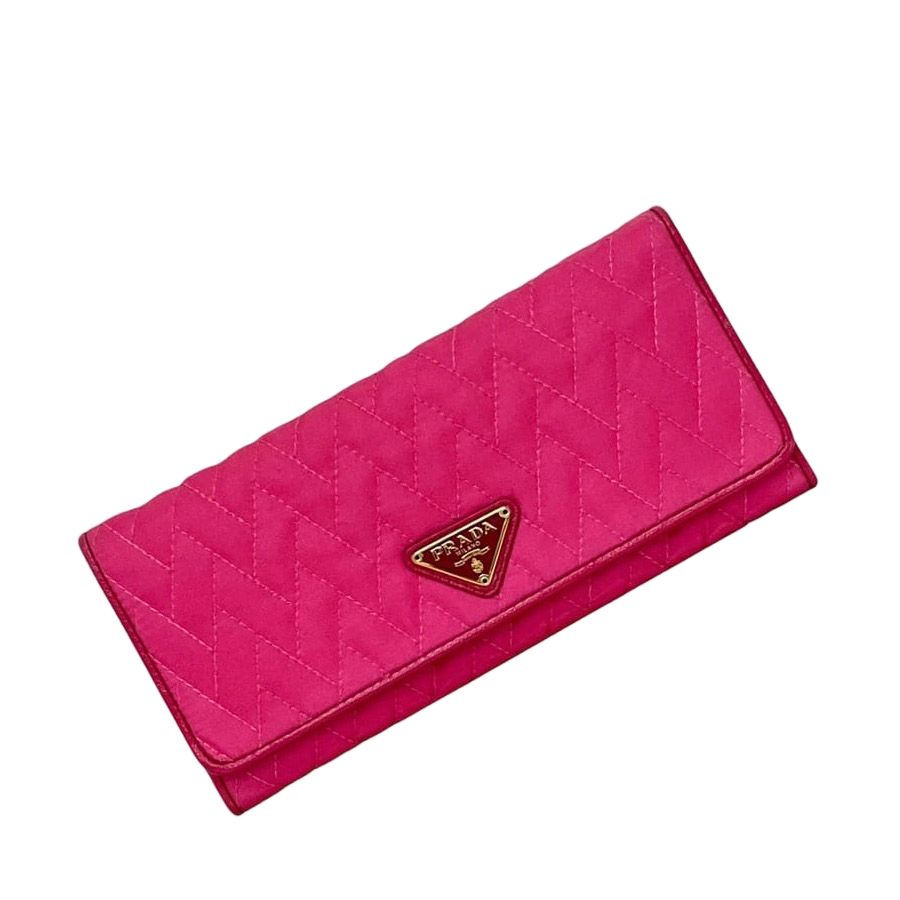 Prada Bifold Wallet Pink Fuxia Tessuto Impuntu Nylon Leather Quilted 107 Stitch