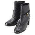 Chanel Leather CC Logo Belted Boots Black 35 2
