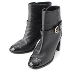 Chanel Leather CC Logo Belted Boots Black 35 2