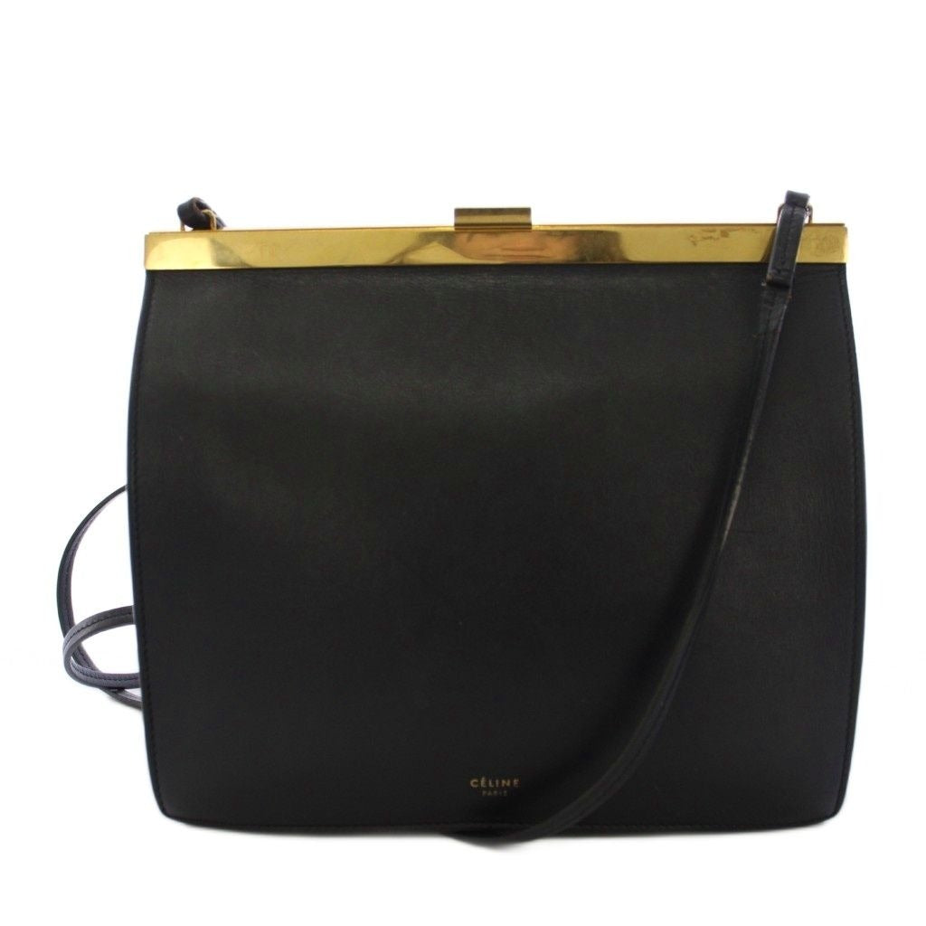 Celine Phoebe Philo Era Clasp Mini Shoulder Bag Leather Logo Foiing Black YT OH