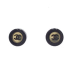 Chanel 01P Earrings Black Plastic Round CC Logo Mirror Costume