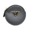 Prada Saffiano Triangle Coin Case Round Nero 006 Gold