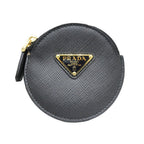 Prada Saffiano Triangle Coin Case Round Nero 006 Gold
