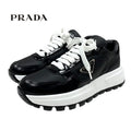 Prada Sneakers Shoes Leather Black White Triangle Logo
