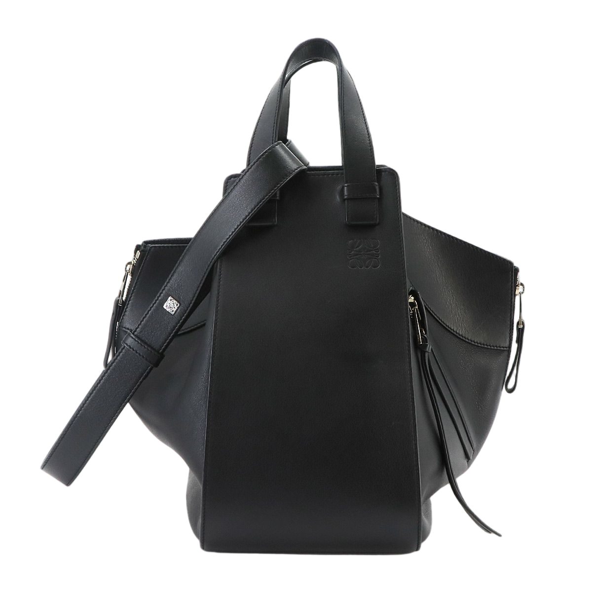 Loewe Hammock Medium 2-Way Bag Leather Black Silver