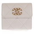 Chanel 19 Flap Wallet Ap2809 Trifold Lambskin White Gold Hardware