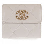 Chanel 19 Flap Wallet Ap2809 Trifold Lambskin White Gold Hardware