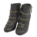 Chanel Chain Ankle Boots Leather Black Size 35