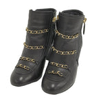 Chanel Chain Ankle Boots Leather Black Size 35
