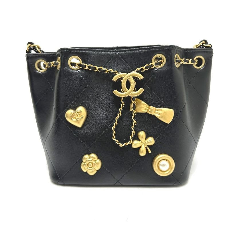 Chanel Shoulder Bag Draw St Ring Icon As5824 Leather Black