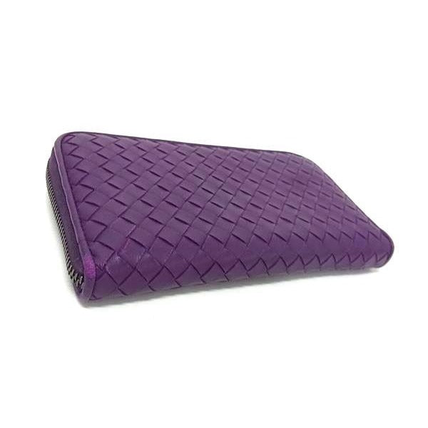 Bottega Veneta Wallet Intrecciato Purple Leather Zip Around — view 3