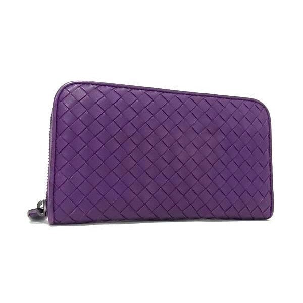 Bottega Veneta Wallet Intrecciato Purple Leather Zip Around