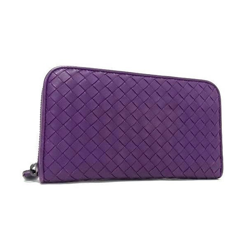 Bottega Veneta Wallet Intrecciato Purple Leather Zip Around